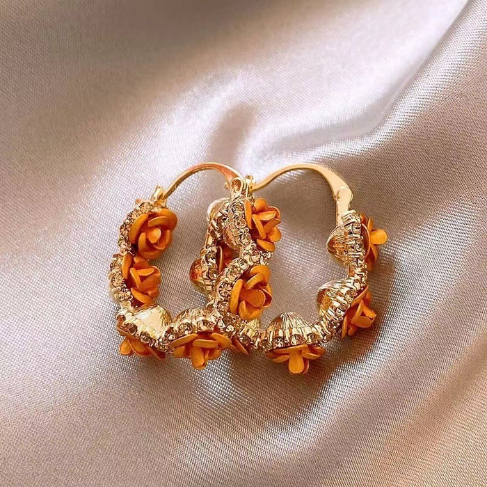 Wholesale Hoop Flower Earrings Women's Light Luxury Advanced Sense Earrings Niche Unique Design Elegant Earrings