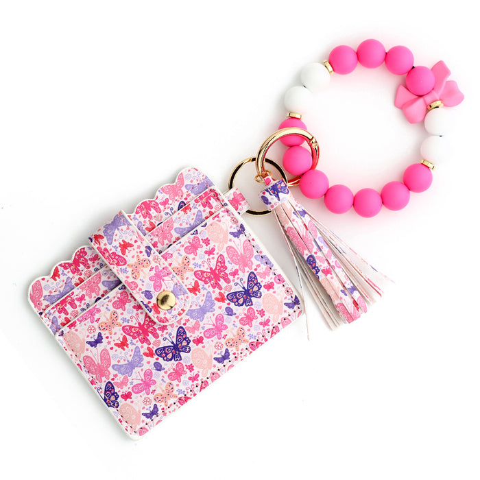 Wholesale Butterfly Print Silicone Bead Bracelet Keychain JDC-KC-NuoYi021