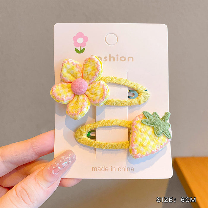 Wholesale Children' s Cloth Strawberry Hair Clips Pink 2-Piece Set Cute Hair Accessory