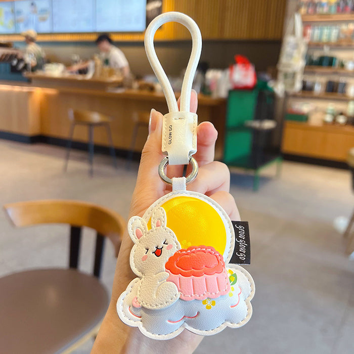 Wholesale Leather Mooncake Rabbit Keychain Pendant Cute Car Key Accessory Festival Gift