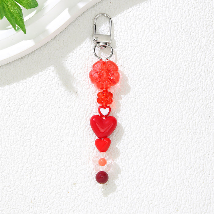 Wholesale Modern DIY Bead Keychain - Orange Plum Blossom &  Heart Motif Car Key Accessory