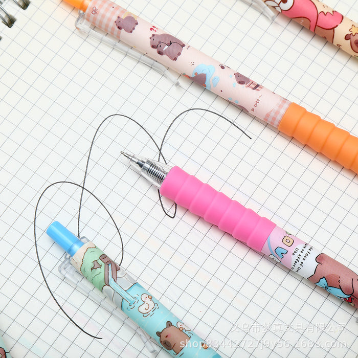 Wholesale 5pcs/set Cute Press Black Pen Capybara Party ST Quick Dry Brush Pen High Color Value Cartoon Burden Reduction Pen