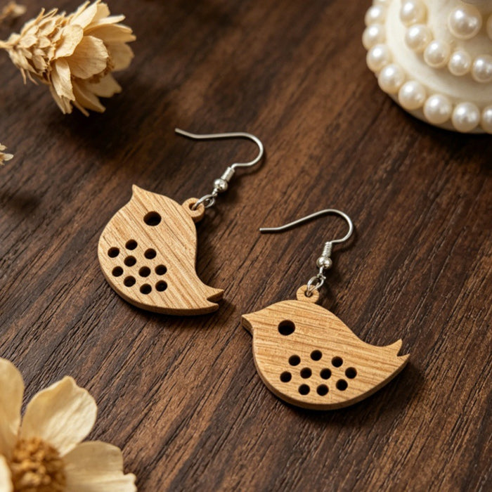 Wholesale Retro Hollow Carved Wooden Bird Earrings Fashion Accessory