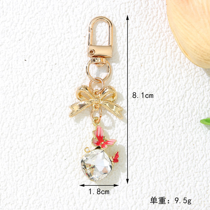 Wholesale Stylish Crystal Butterfly Keychain Metal Yellow Gift Bag Charm MOQ≥2