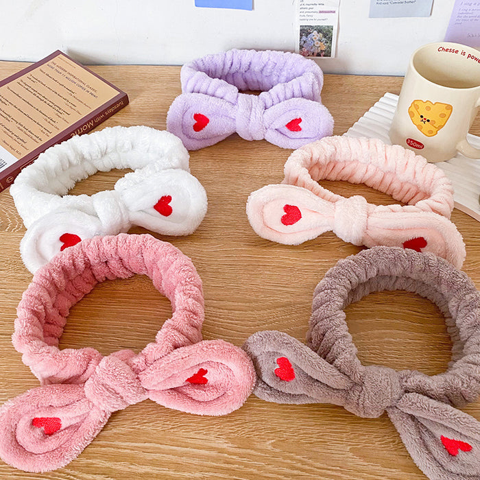 Wholesale Heart Butterfly Hairband for Women Face Washing Makeup Headband Flannel Headband Embroidered Hair Accessory Versatile