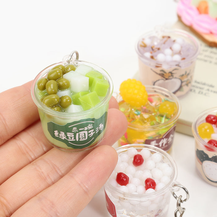 Wholesale Summer Dessert Miniature Food Charm Herbal Jelly Drink Keychain Decorative Bag Accessory Chic Boutique Gift