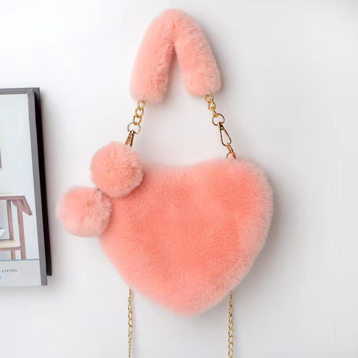 Wholesale Winter Plush Bag Simple All-match Heart-shaped Bag Shoulder Crossbody Women's Bag Valentine's Day Gift