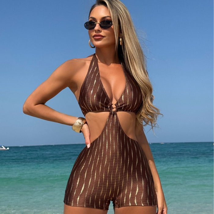 Wholesale New sexy hollowed out high-end swimsuit, durable and backless one-piece swimsuit
