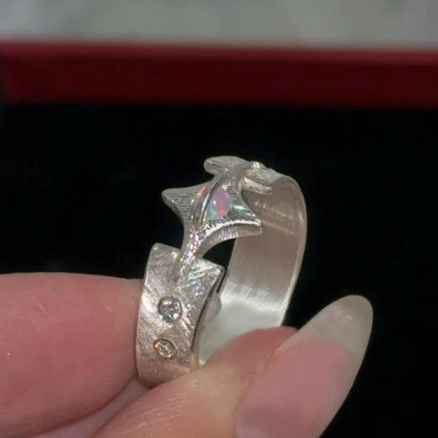 Wholesale Silver wide-mouth sy mermaid princess star ring versatile stacking ring