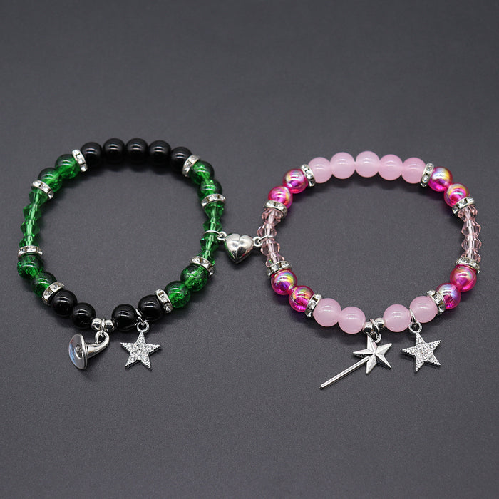 Wholesale 2Pcs Movies  Pink Green Bracelet Necklace Beaded Magnetic Friendship Bracelet