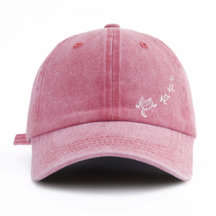 Wholesale Stylish Ocean Turtle Print Washed Distressed Baseball Cap Casual Peaked Cap Sun Protection Fashion Accessory Boutique Resale Gift