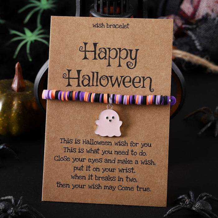 Wholesale  ghost pumpkin skull pendant polymer clay blessing card elastic adjustable bracelet