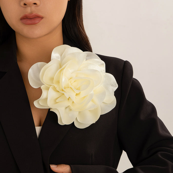 Wholesale Satin fabric exaggerated large flower brooch clip dual-use rose chest flower