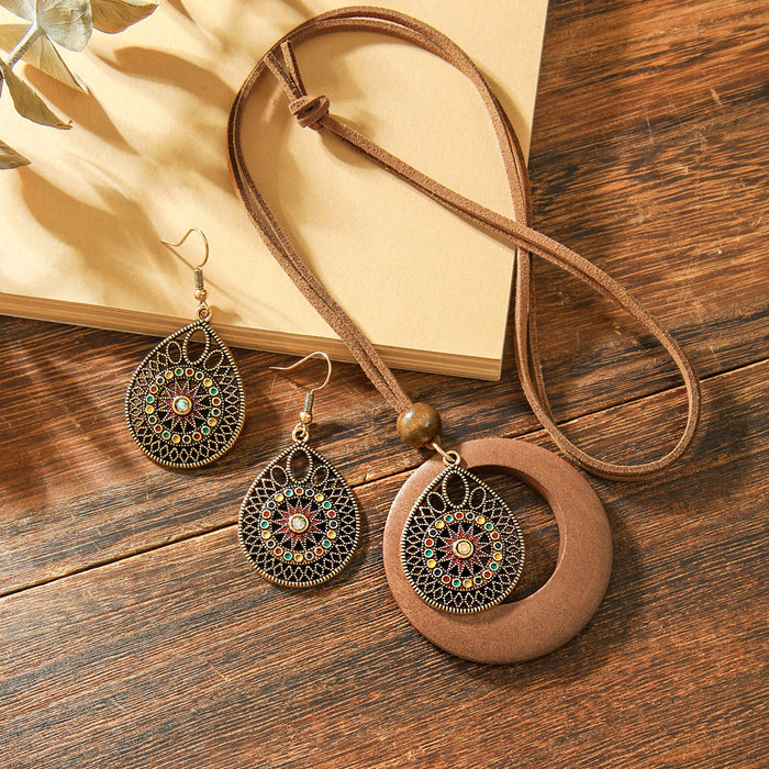 Wholesale Alloy Hollow Drop Earring & Necklace Set Electroplated Trendy Jewelry Accessory