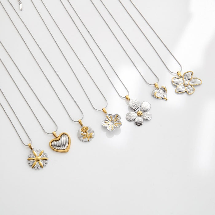 Wholesale Simple Stainless Steel Flower Love Pendant Necklace All-match Clavicle Chain Jewelry