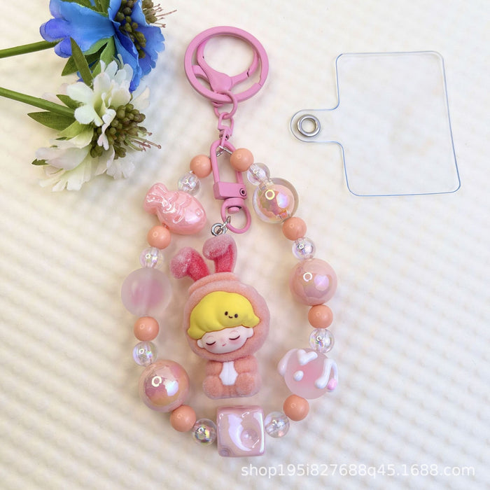 Wholesale Flocked Baseball Cap Colorful Beaded Mobile Phone Chain Keychain Bag Doll Pendant Accessories