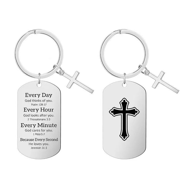 Wholesale Stylish Cross Bible Engraved Titanium Steel Keychain Decorative Accessory