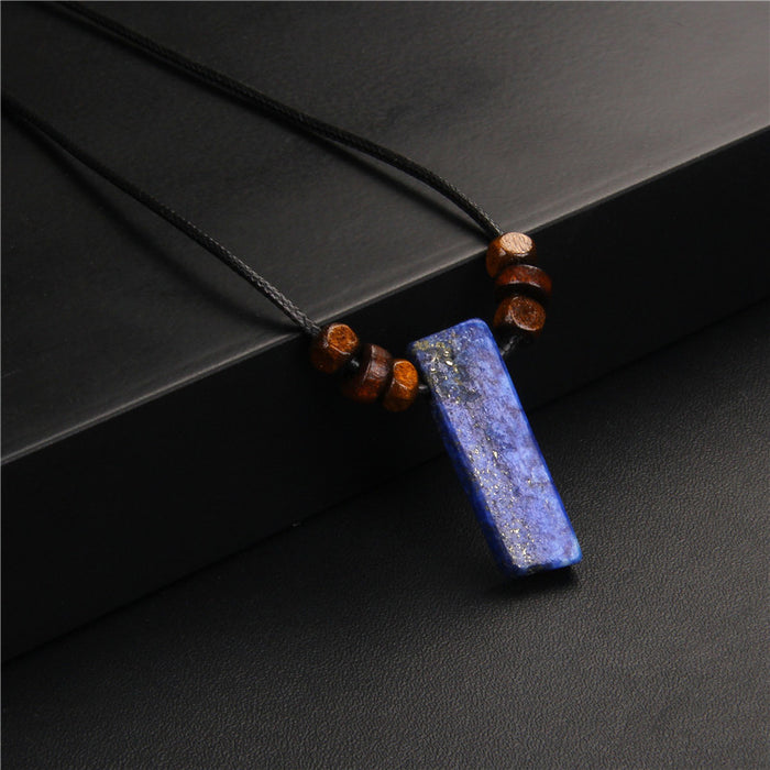Wholesale Irregularly shaped raw stone flat tube pendant and stone bead necklace