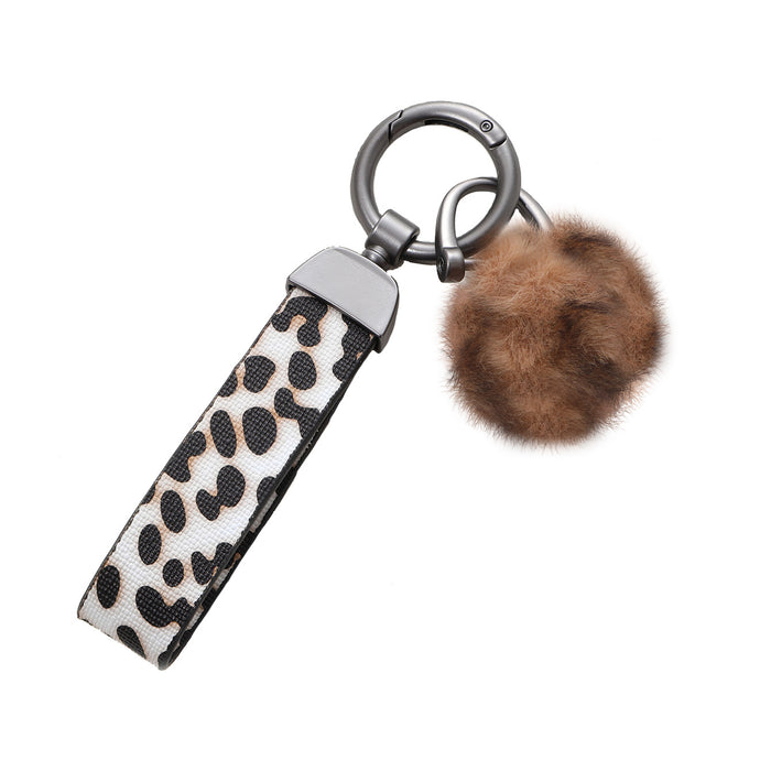 Wholesale Leopard Print Creative Leather Fur Ball Keychain JDC-KC-YiTian010