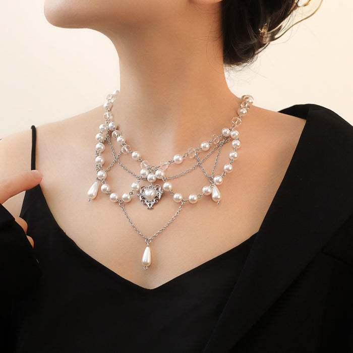 Wholesale Imitation Pearl Tassel Love Cross Butterfly All-match Necklace Women