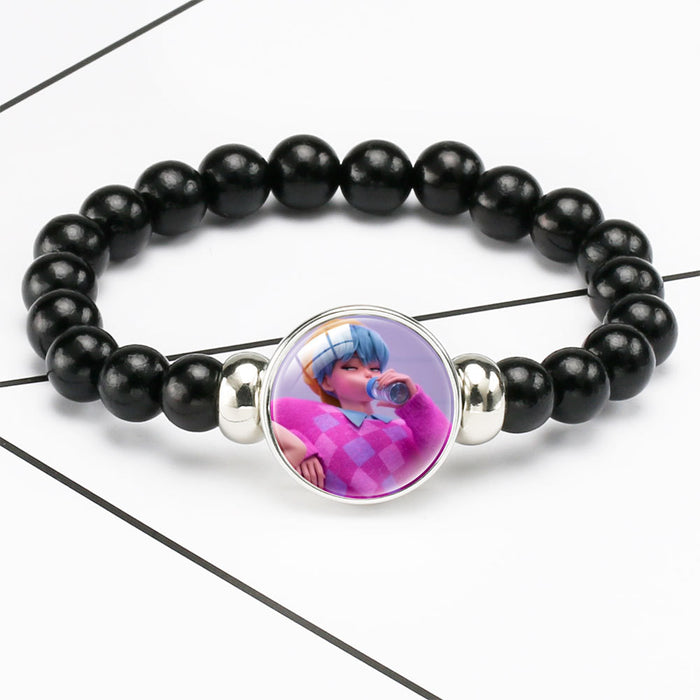 Wholesale KPOP black beaded elastic cord bracelets