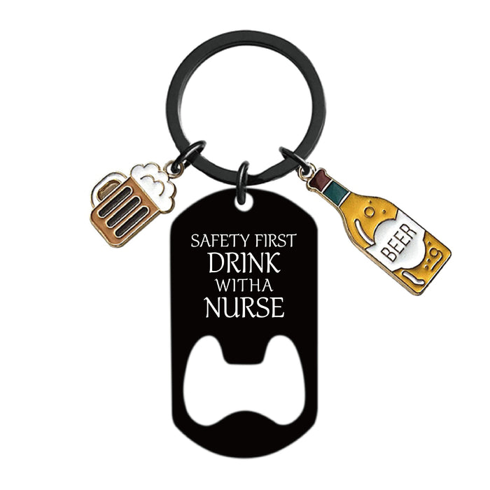 Wholesale Bottle Opener Wine Glass Father's Day Stainless Steel Keychain JDC-KC-GangGu051