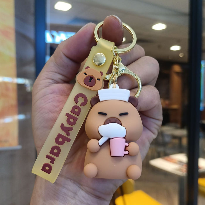 Wholesale Capibala keychain pendant, summer cute fruit doll, student backpack, keychain gift wholesale