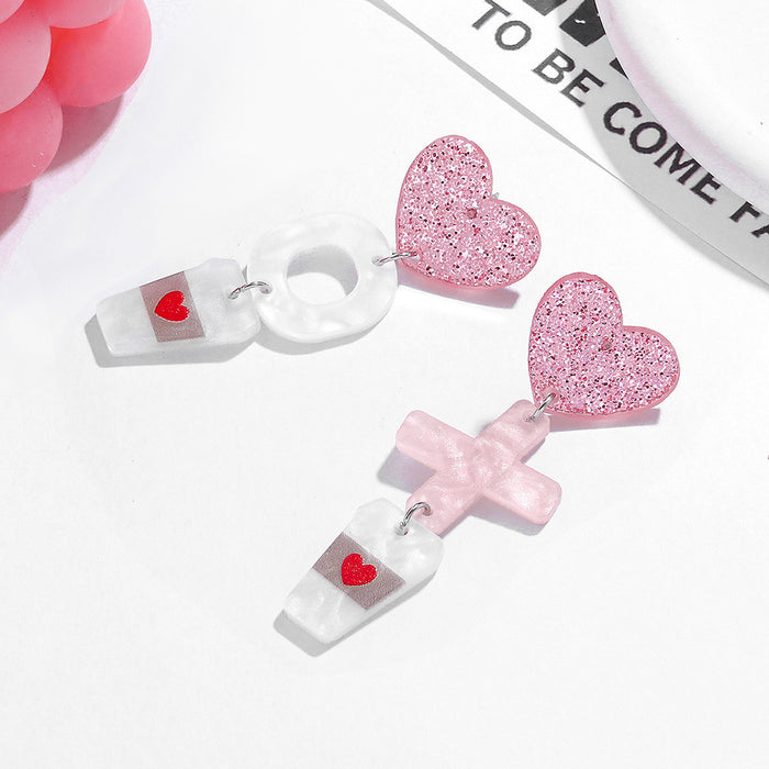 Wholesale Heart Letter Earrings Handmade Cute Romantic Shiny Xo Milk Tea Valentine' s Day Acrylic Earrings