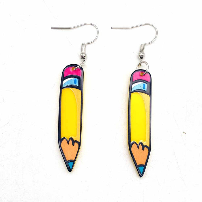 Wholesale Teacher' s Day Earrings Leopard Pencil Ruler Acrylic Earrings School Season Student Earrings Jewelry