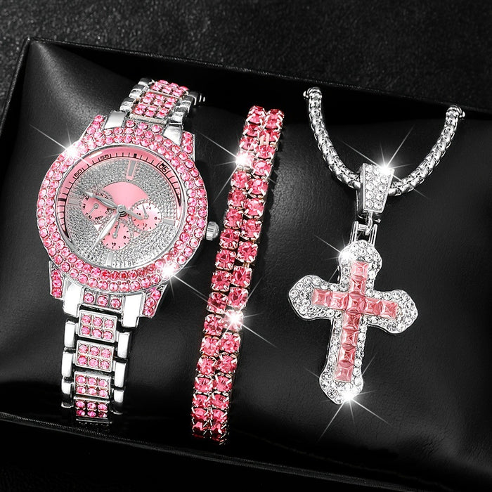 Wholesale Quartz Watch Full Diamond Bracelet Necklace