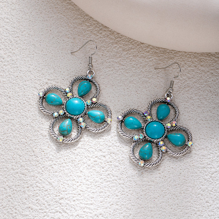 Wholesale Retro ethnic turquoise flower earrings