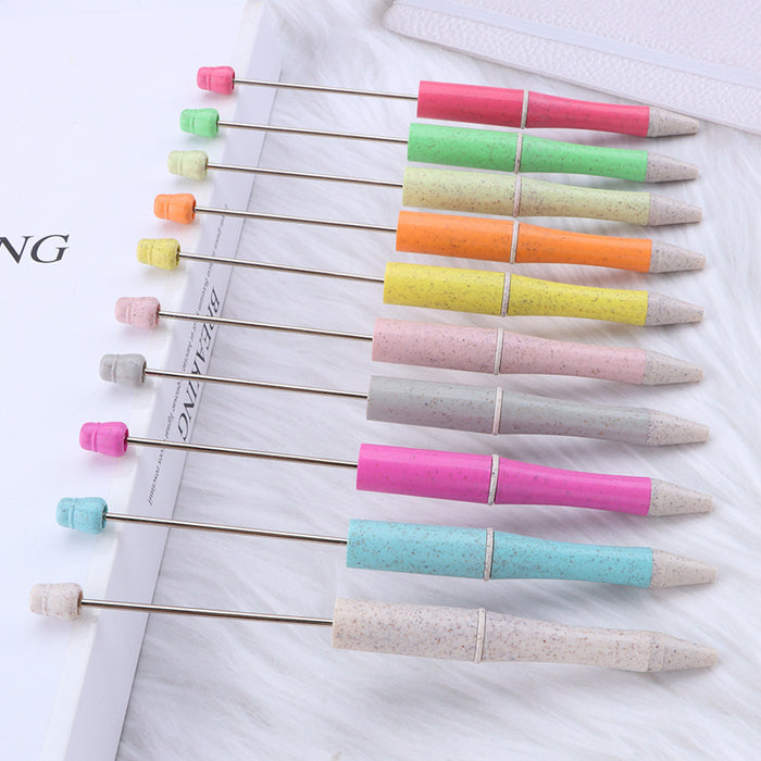 Wholesale Wheat Straw Material Plastic Bead Pen JDC-PN-JinBaiNian001