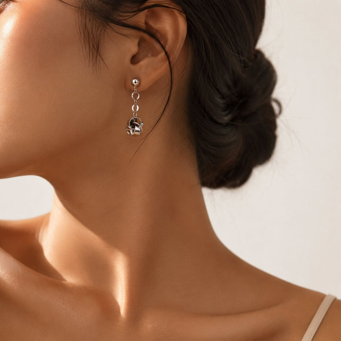 Wholesale Chic Geometric Knot Long Drop Earrings Alloy Gold Double Chain Fashion Accessory