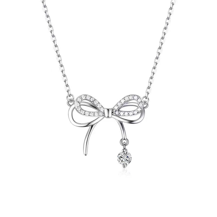 Wholesale Titanium steel necklace, bow pendant, light luxury, niche, simple and versatile collarbone chain accessory