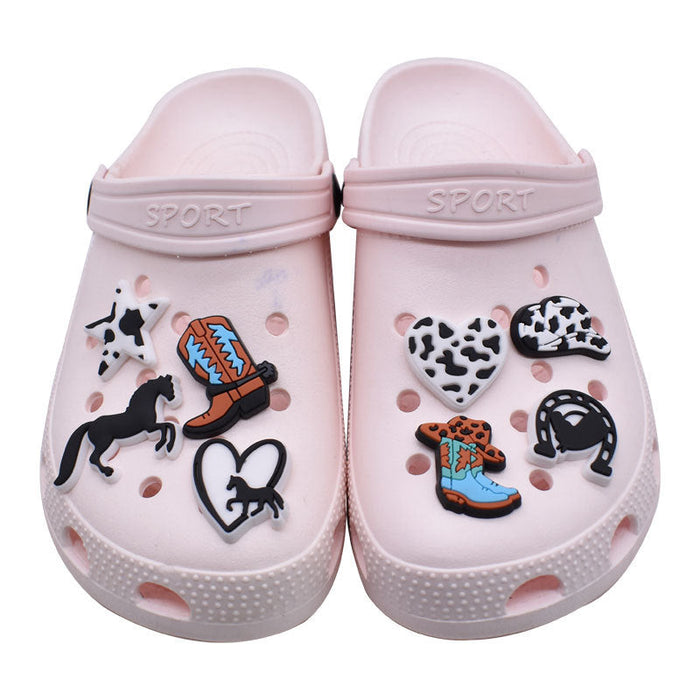 Wholesale 100 PCS PVC Cartoon Western Cowboy Style Cow Pattern DIY Shoe Buckle JDC-SC-RYY005