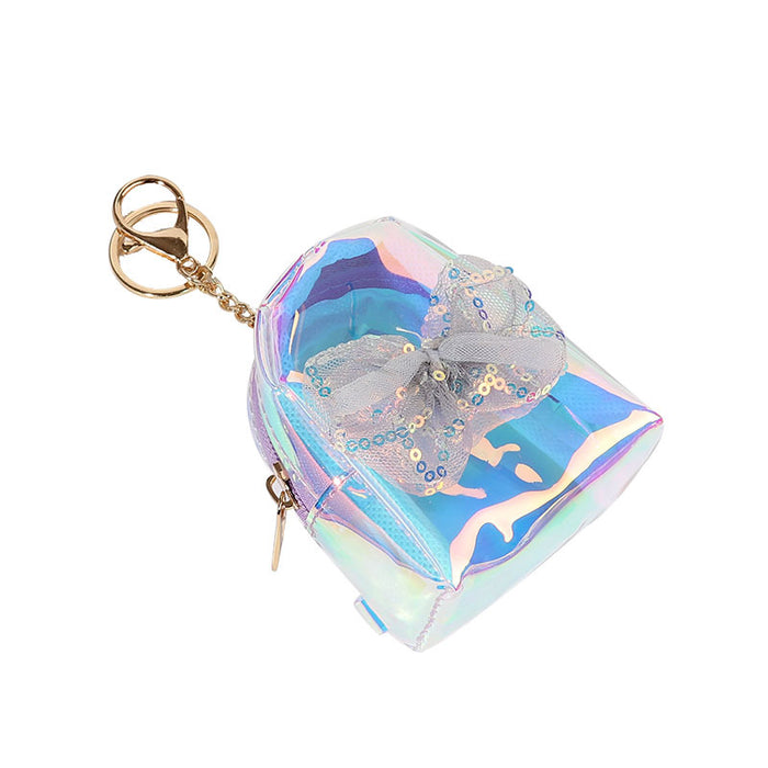 Wholesale Trendy Laser Bow PVC Transparent Pouch Creative Coin Purse Earphone Bag Keychain Everyday Fashion Accessory
