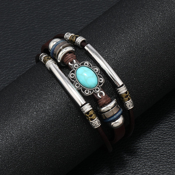 Wholesale Vintage Turquoise Men's Leather Bracelet JDC-BT-XH012