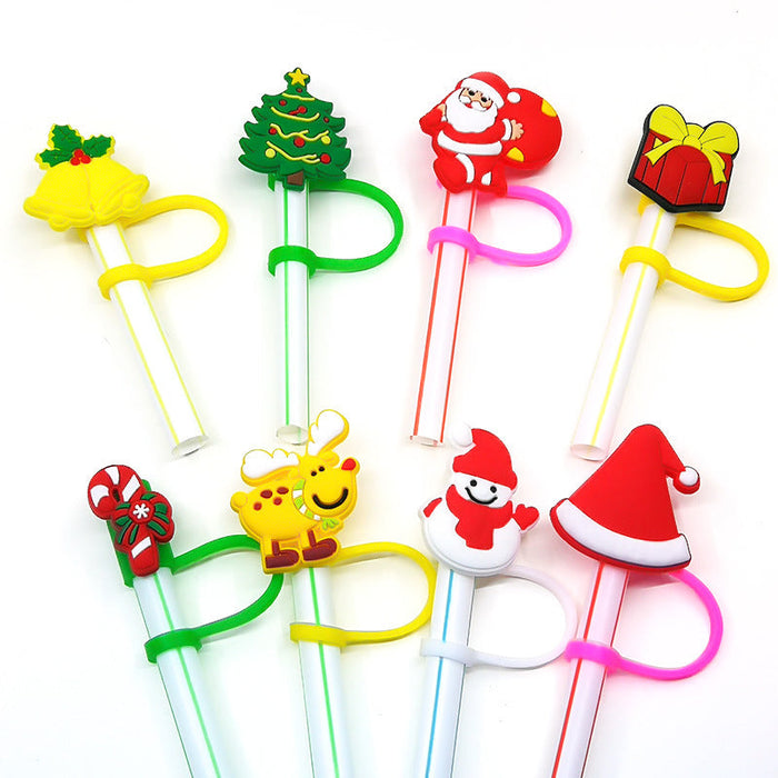 Wholesale Cartoon Christmas Santa Claus Christmas Trees Snowman Silicone Dustproof Straw Plugs JDC-SCR-KuaJi016