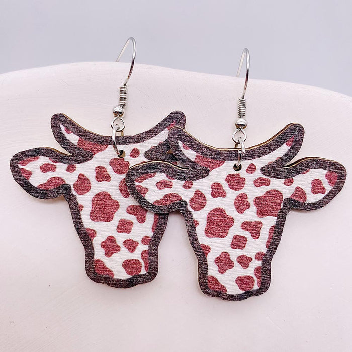 Wholesale Retro Wooden Earrings Western Denim Series Cowhead Sunflower Boho Earrings