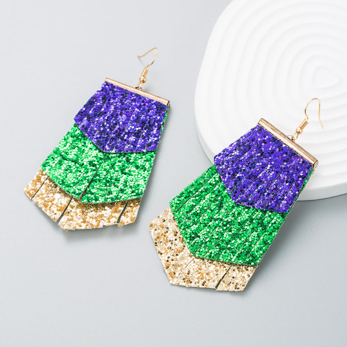 Wholesale Multilayer leather patchwork leaf-shaped leather earrings