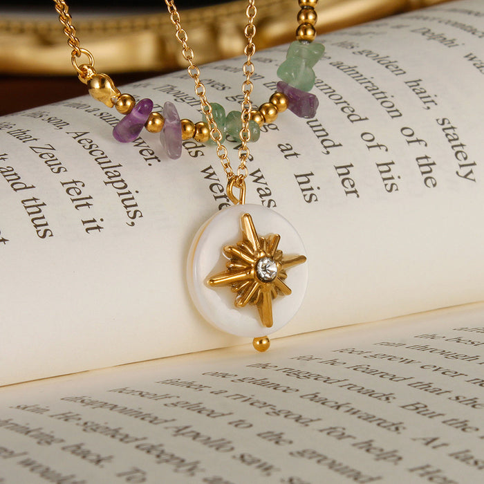 Wholesale Double layered natural stone necklace made of stainless steel with a high-end feel and titanium steel locking chain