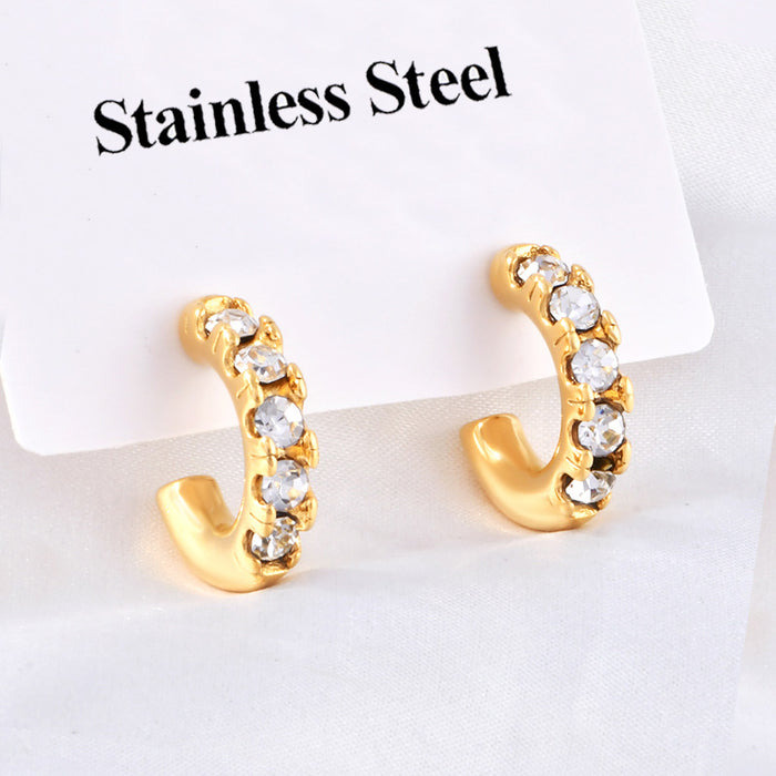 Wholesale Geometric titanium steel earrings,  18K gold stainless steel inlaid pearl C-shaped earrings.
