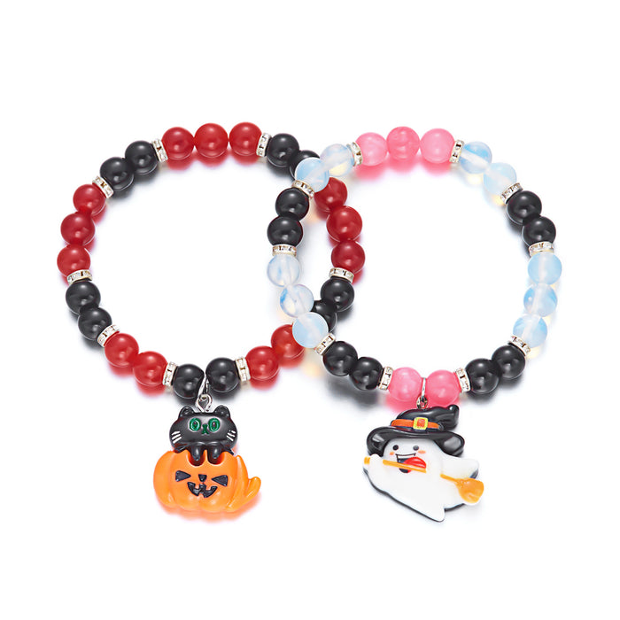 Wholesale  pumpkin head ghost bracelet mixed color beaded bracelet dark style  couple bracelet
