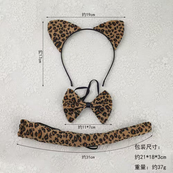 Wholesale Leopard Print Cat Ears Headband Set  Masquerade Cute Animal Ear Party Fashion Accessory Boutique Resale