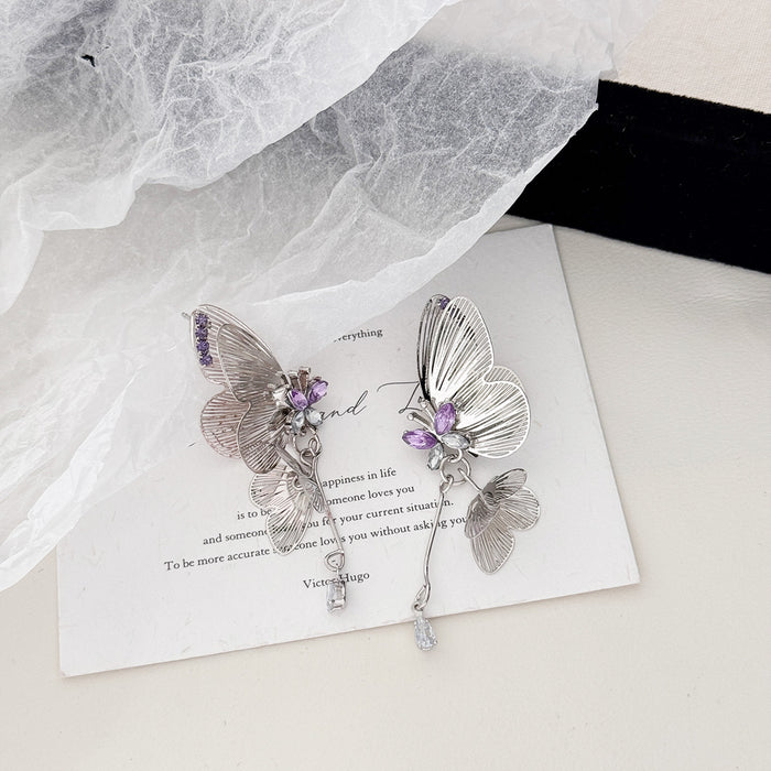 Wholesale Light luxury hollowed out lace butterfly earrings with silver needles, dynamic zircon earrings, earrings, pendants, and earrings