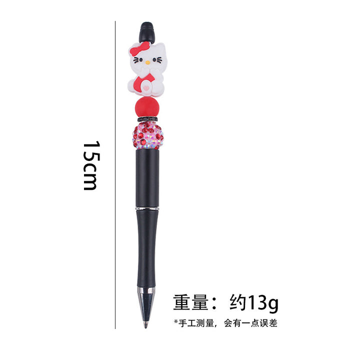 Wholesale Beaded pen handmade cartoon cat silicone small gum beaded pen color plastic writing pen