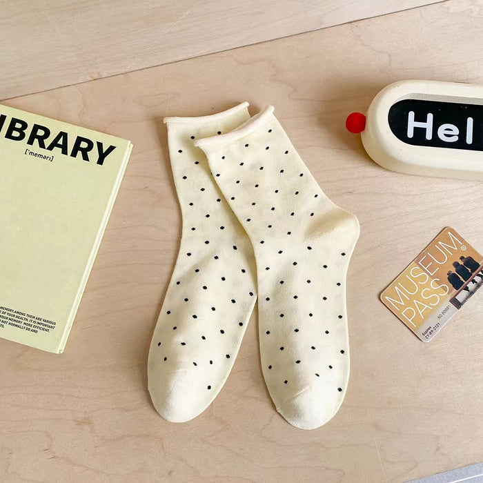Wholesale Solid color cotton polka dot socks with anti odor, sweat absorbing, rolled edges and breathable midsole
