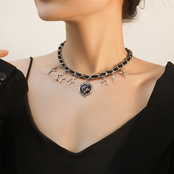 Wholesale Jewelry Wrapped Velvet Five-Pointed Star Necklace Women's Niche Dark Style Clavicle Chain Necklace