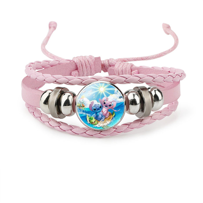 Wholesale Time Gemstone Pink Multi-layered Cowhide Bracelet JDC-BT-DMu001