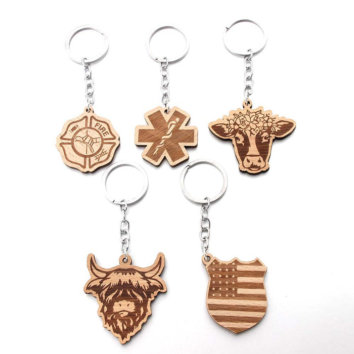 Wholesale Wooden Cow Head Keychain JDC-KC-JinA001